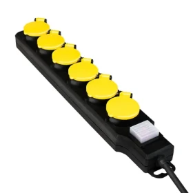 LogiLink prodlužovací kabel 6x zásuvka IP44 černo-žlutá / Prodlužovací kabel / 6 zásuvek / 1,5 m / 16 A / 3600 W (LPS256)
