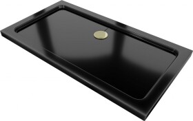 MEXEN/S - Flat sprchová vanička obdélníková slim 130 x 70, černá + zlatý sifon 40707013G