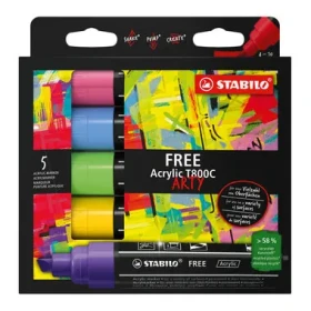 STABILO® FREE Acrylic - T800C Klínový hrot 4-10 mm - Seaside - 5 ks sada s 5 různými barvami (693/5)