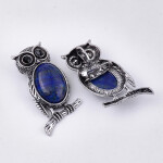 Kovová brož / přívěsek - Sova s lapisem lazuli - starostříbrná - 51 × 29 mm - 1 ks