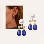 Náušnice s perlou, lapis lazuli a zirkony Aurelia, Modrá Bílá