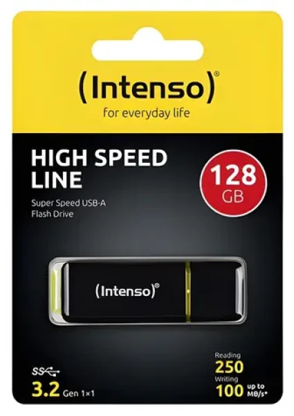 Intenso High Speed Line 128GB černá/žlutá / Flash disk / USB-A 3.2 Gen 1 / čtení: 250 MB/s / zápis: 100 MB/s (3537491)