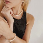 Luxusní perlový náramek Debora Gold - chirurgická ocel, Zlatá 16 cm + 3 cm (prodloužení) Bílá