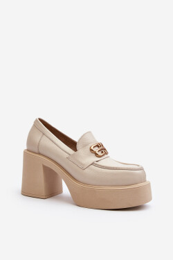 Zazoo 20170 Dámská kožená obuv na podpatku světle béžové 40