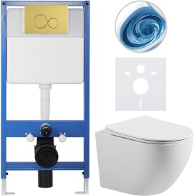 CERANO - Kompletní WC set Profi/Cesso - bílá lesklá - WC tlačítko Duo. zlatá - předstěnová instalace - 49x36 CER-8050BD84339