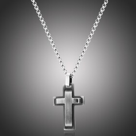 Pánský ocelový náhrdelník Yves s černým zirkonem - kříž, Černá 65 cm