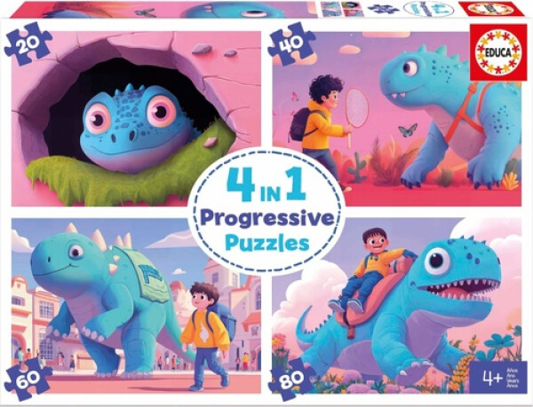 Puzzle Přátelští dinosauři 4v1 (20,40,60,80 dílků)