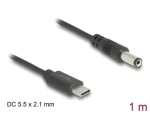 Delock USB-C DC 5,5 x 2,1 mm černá / Napájecí kabel / 1 m / 5V / 1,5A (85397)