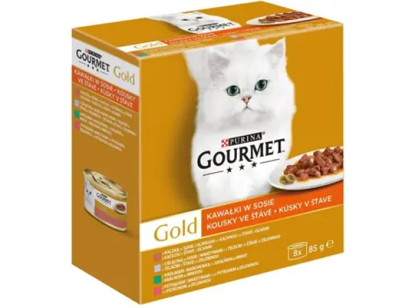 Purina Gourmet Gold multipack Exotic (8ks) - kousky masa ve šťávě / Konzervy pro kočky (7613036249454)