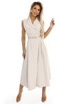 596-1 Elegantní midi košilka se zlatými knoflíky a páskem - BEACH UNI
