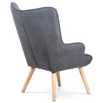 Křeslo "ušák" s podnožkou, potah šedá látka, dřevěné nohy, masiv kaučukovník