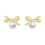 Náušnice s 12 mm bílou perlou Fatima - stříbrné zapínání, zirkon, Zlatá Bílá