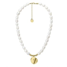 Perlový náhrdelník s ocelovým medailonem Lusia Gold - chirurgická ocel, 42 cm + 5 cm (prodloužení) Bílá