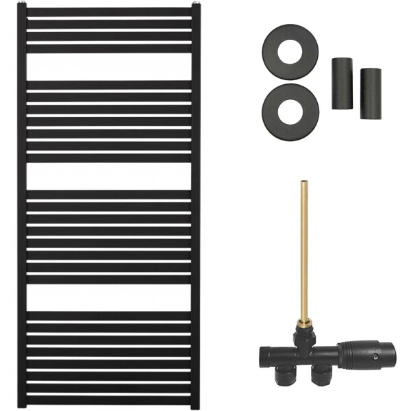 CERANO Koupelnový radiátorový set Vincenzo - ústřední vytápění - boční jednobodové připojení - 600W - černá matná - 1330x600 mm