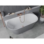 MEXEN/S - Oval Slim volně stojící vana nástěnná 170 x 80, bílá/šedá, sifon a přepad měď kartáčovaná 52661708062-65