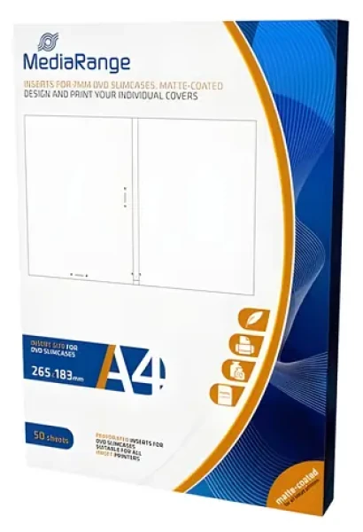 MediaRange potisknutelné vložky pro slim DVD obaly 7mm / Vložky do DVD obalů / A4 / matné / 50 ks (MRINK122)