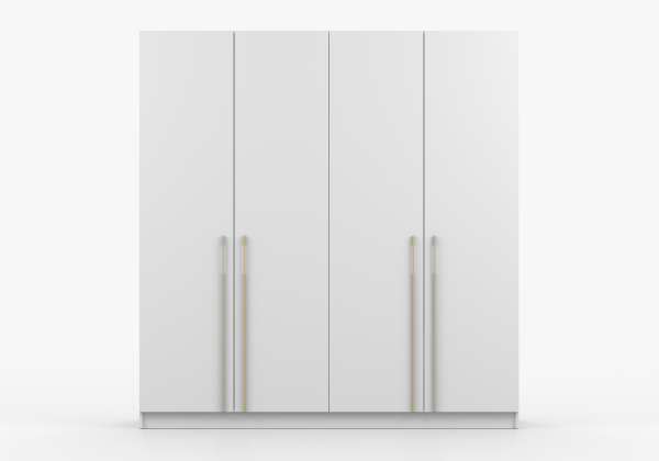 Šatní skříň Kaszmir 4D Rozměry: 200 cm, Pásky / úchyty: Zlatý, Barva korpusu + barva dveří: Bílá