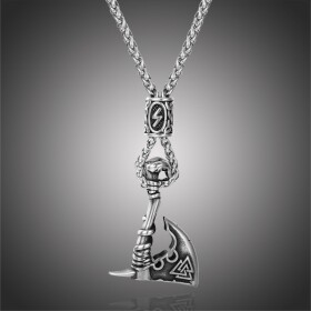 Náhrdelník Vikingská sekera VALKNUT - symbol posmrtného života, runa, 60 cm Vintage Náhodná