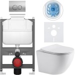 CERANO Kompletní WC set Basic/Cesso - bílá lesklá - WC tlačítko Dualo/Stříbrná - ovládání shora - předstěnová instalace - 49x36 cm - 8050BD85935