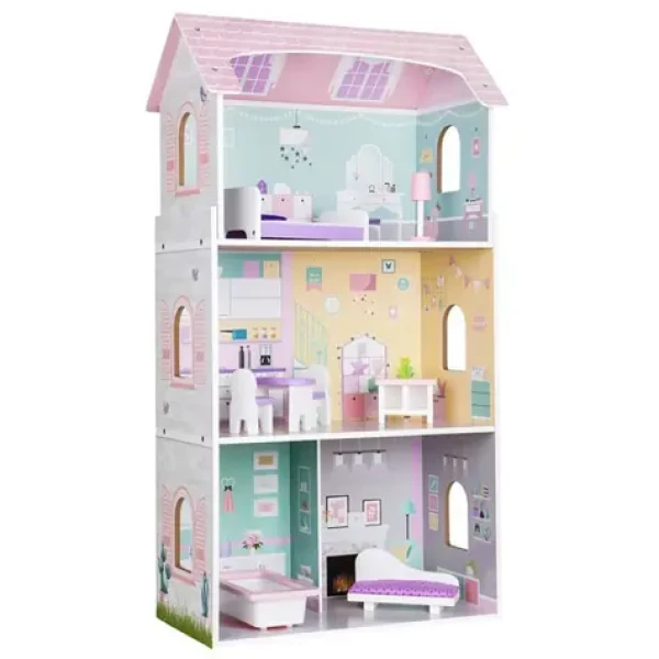 ECOTOYS Třípatrový domeček pro panenky Jahodový