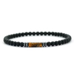 Pánský korálkový náramek Nero - 4 mm tygří oko, achát, Hnědá 17 cm
