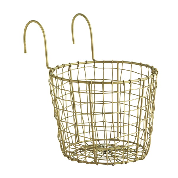 MADAM STOLTZ Závěsný drátěný obal na květináč / košík Antique Brass, zlatá barva, kov