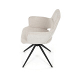 Židle jídelní, krémová látka, 360° vratný mechanismus, černý kov