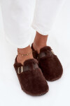 Kožešinové dámské pantofle na platformě s páskem a sponou hnědé Noraline 38