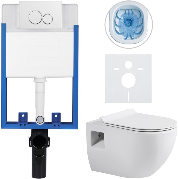 CERANO - Kompletní WC set Profi/Dure - bílá lesklá - WC tlačítko Duo/Bílá - pro zazdění - 51x35 CER-8050BD84278