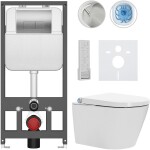 CERANO - Závěsné WC s bidetem Basic/Cronus Premium - bílá lesklá - WC tlačítko Modulo/Stříbrná - závěsné - předstěnová instalace - 59,3x38,4 CER-8050BD86508