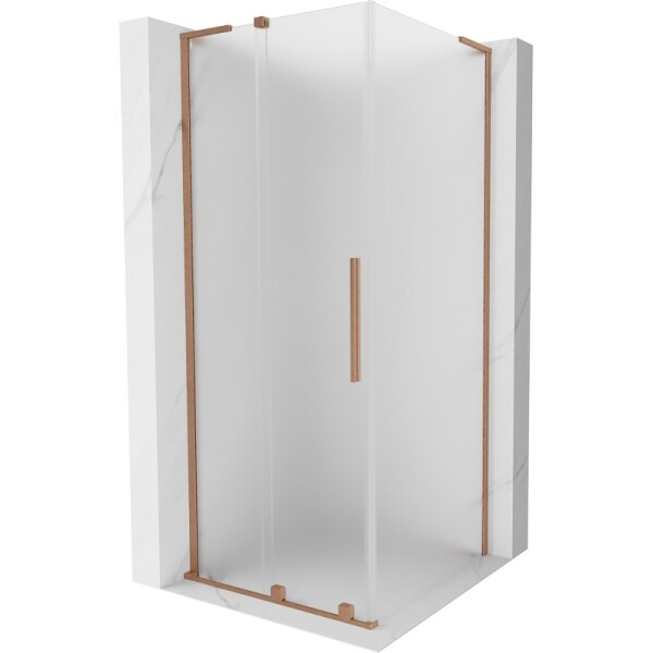 MEXEN/S - Velar L sprchový kout, posuvné dveře 90 x 90, dekor, měď kartáčovaná 871-090-090-33-65