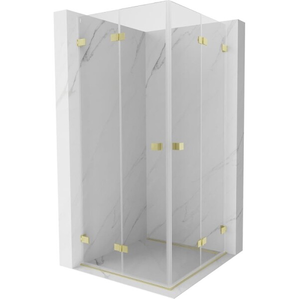 MEXEN/S - Lunar-F Duo sprchový kout skládací dveře 90 x 90, transparent, zlato kartáčovaná 836-090L-090P-55-00