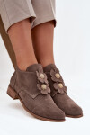 Semišové dámské polobotky s ozdobnými květinami Zazoo 3080 tmavě béžové 39