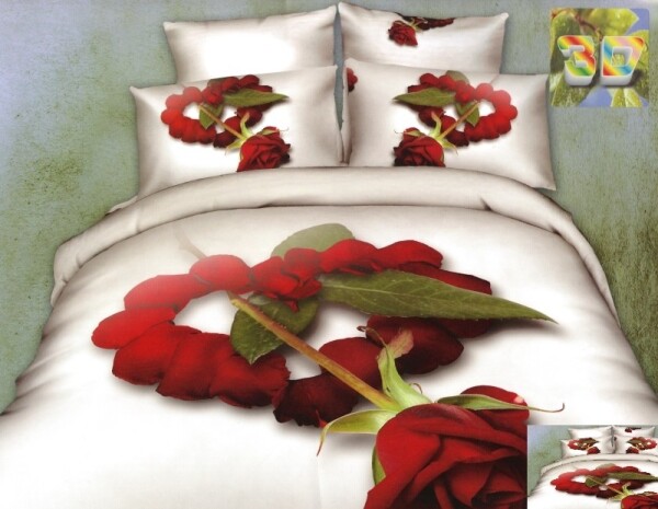 DumDekorace Luxusní povlečení 100% bavlněný satém bílé barvy s růží 6 častí: 1ks 160x200 + 2ks 70x80 + 2ks povlaku 40x40 + prostěr. 6 častí: 1ks 160x200 + 2ks 70x80 + 2ks povlaku 40x40 + prostěr.