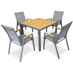 Židle zahradní šedý textilen, šedá kovová konstrukce, područky polywood v dekoru dubu