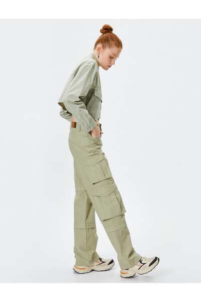 Koton Cargo kalhoty s vysokým pasem rovný dlouhý střih kapsy vrstvená bavlna - Nora Jean
