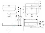 GEBERIT - VariForm Umyvadlo na desku 600x450 mm, s přepadem, otvor pro baterii, bílá 500.780.01.2