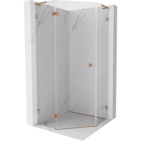 MEXEN/S - Lunar L sprchový kout pětiboký křídlový levá 80 x 80, transparent, měď kartáčovaná 831L-080L-080P-65-00-L