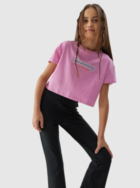 Dívčí tričko crop top organické bavlny 4F růžové
