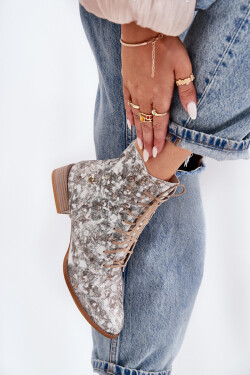 Kožené Vzorované Kotníkové Boty Na Ploché Podpatky Maciejka 06391-25 Béžové 36