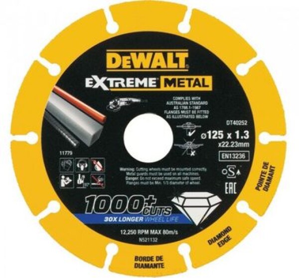 DeWalt DT40252 / Řezný diamantový kotouč na kov / Průměr 125 x 22.23 mm / Šířka řezu 1.3 mm (DT40252-QZ)