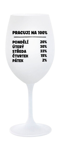 PRACUJI NA 100% - bílá sklenice na víno 350 ml