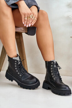 Zateplené Kožené Kotníkové Boty Workery Dámské S Křišťály GOE Černé Velikost: 38