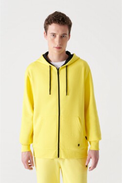 Avva Neon Yellow Unisex Sweatshirt Hooded Fleece 3 Thread Zipper Regular Fit
