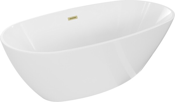 MEXEN/S - Eris volně stojící vana 170 x 80, bílá, sifon a přepad kartáčované zlato 53441708000-55