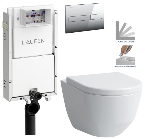 LAUFEN Podomít. systém LIS TW1 SET s chromovým tlačítkem + WC LAUFEN PRO + SEDÁTKO H8946630000001CR LP3