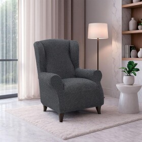 Super strečové potahy RUBINIA antracitová křeslo ušák (š. 70 - 95 cm)