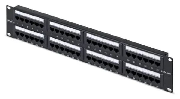 StarTech 48portový patch panel černý / Patch panel / CAT6 / 48 portů RJ-45 / 2U (CPANEL48)