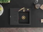 MEXEN/S - Ben granitový dřez 1 s odkapávačem pravý 600 x 500 mm, černá kropenatá, sifon zlatá 6523605000-76-G