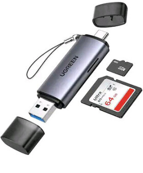 UGREEN Čtečka karet USB-C (M) - USB-A (M) šedá / SD / micro SD (6957303857067)
